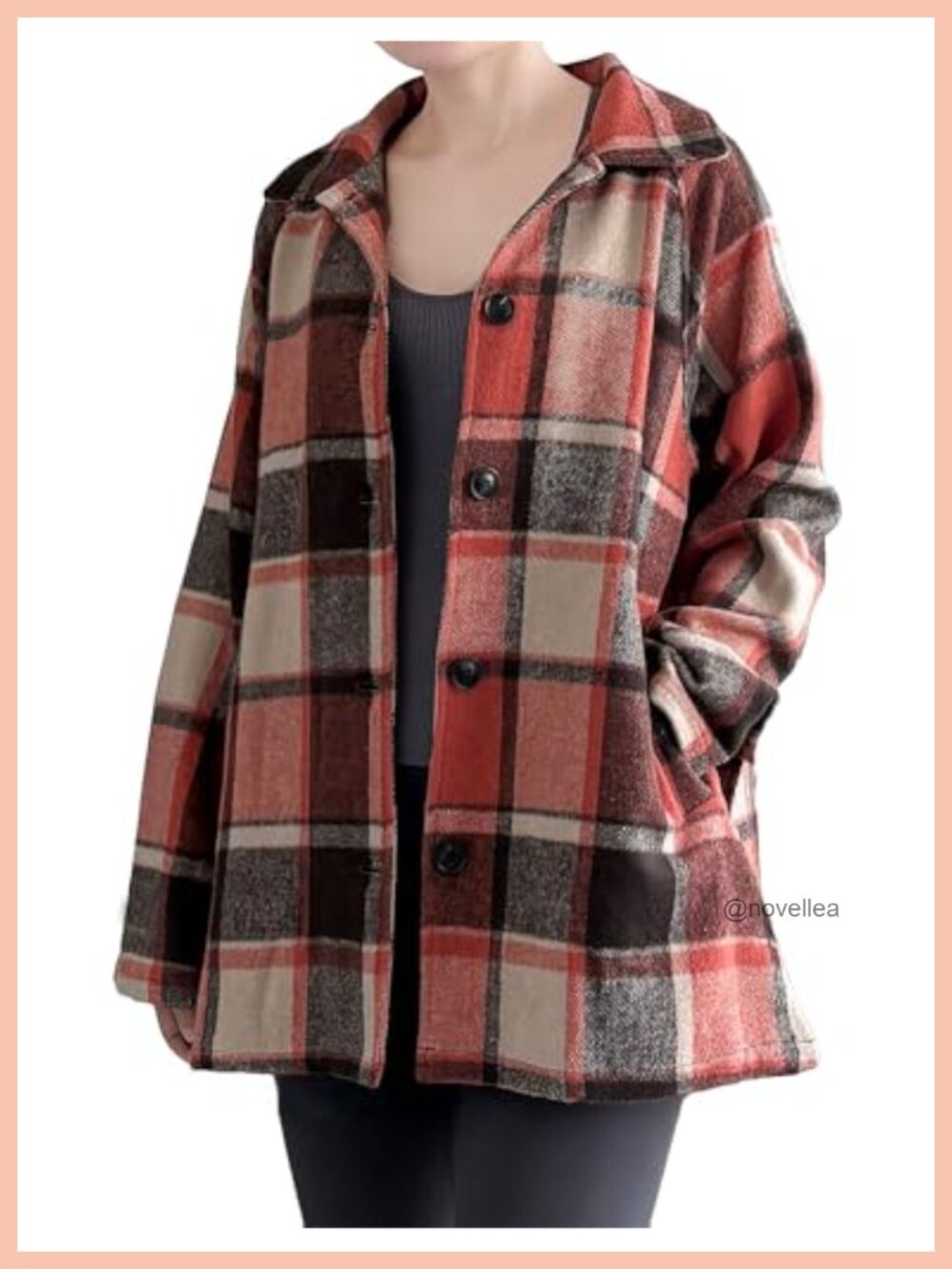 Women's Flannel Plaid Shacket Button Down Jacket with Pockets